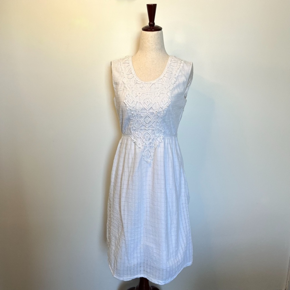 Max Studio White Cotton Eyelet Crochet Bodice Sun Dress